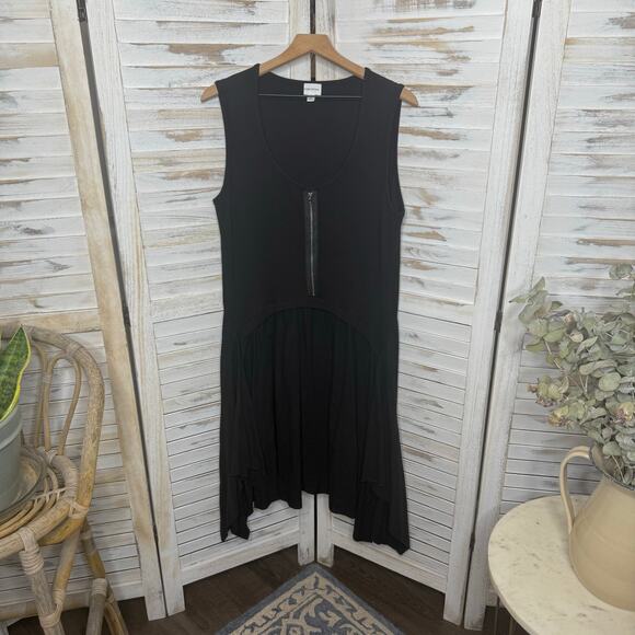 FOR CYNTHIA Women's PLUS 1X Lagenlook Ribbed Sleeveless A Line Linen Dress Black - Picture 12 of 15